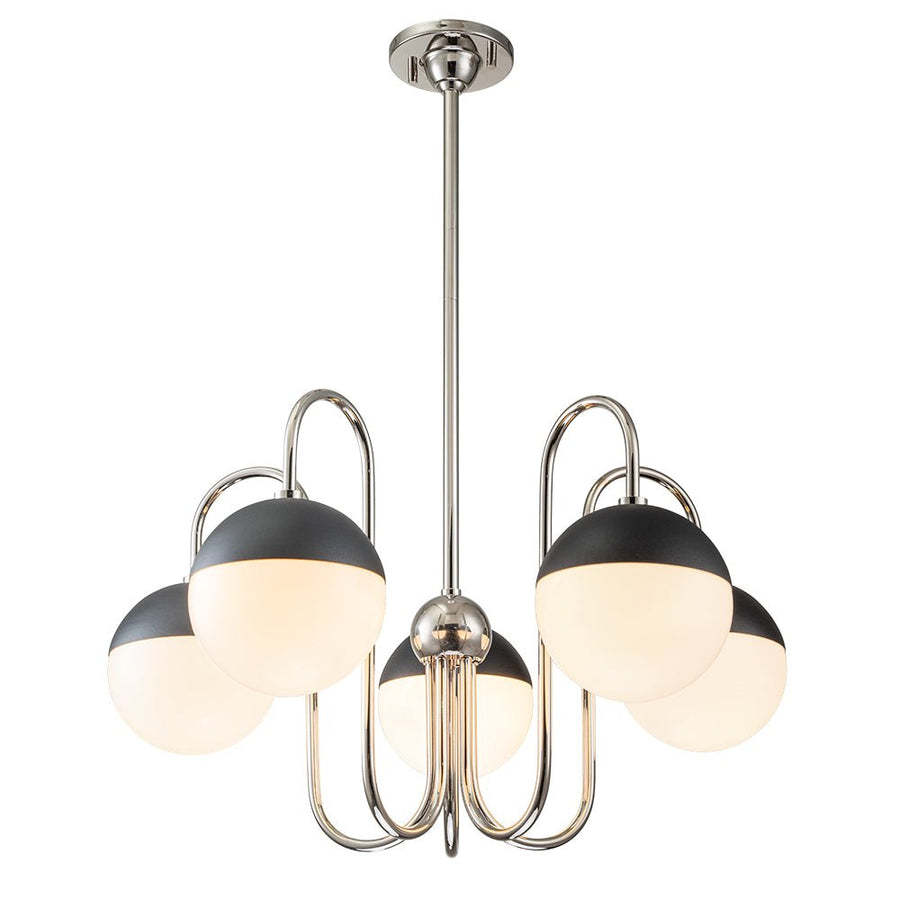 Mid-century 5 light Black White Globe Chandelier-labpiecesign