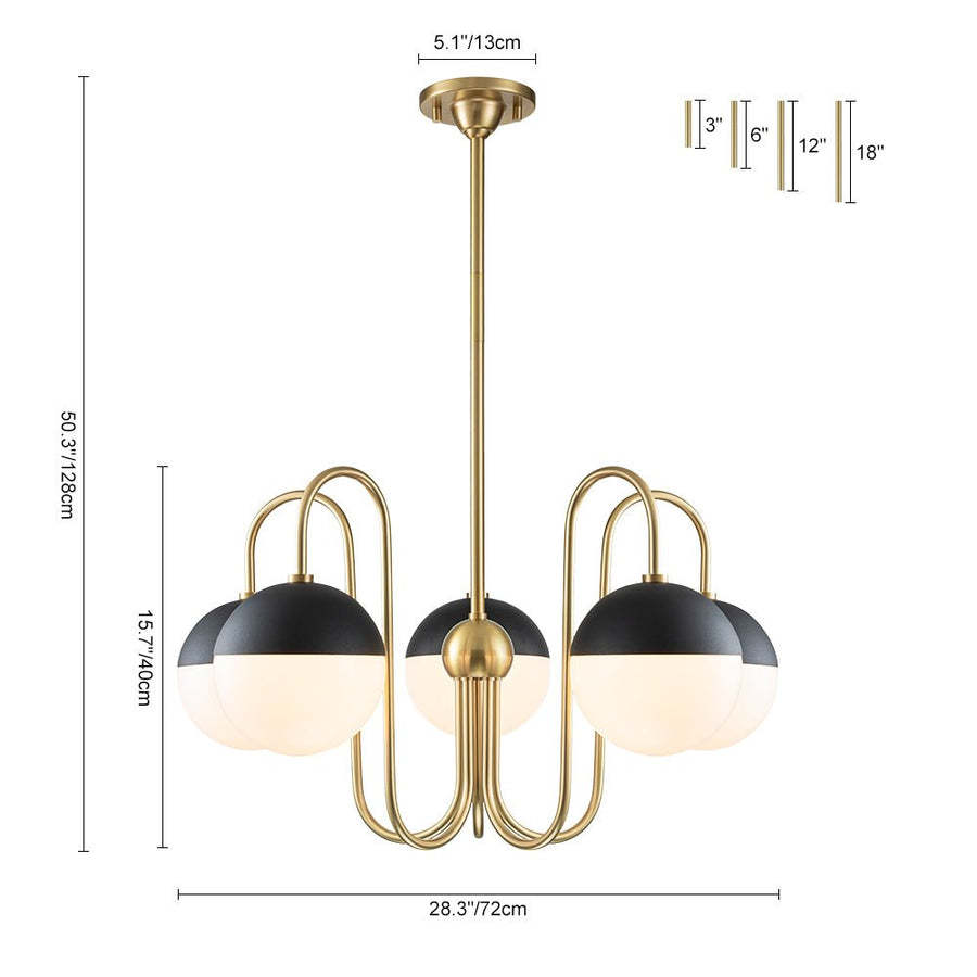 Mid-century 5 light Black White Globe Chandelier-labpiecesign