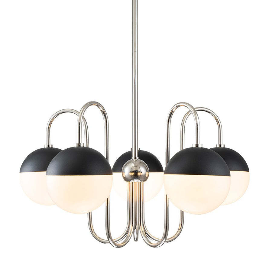 Mid-century 5 light Black White Globe Chandelier-labpiecesign