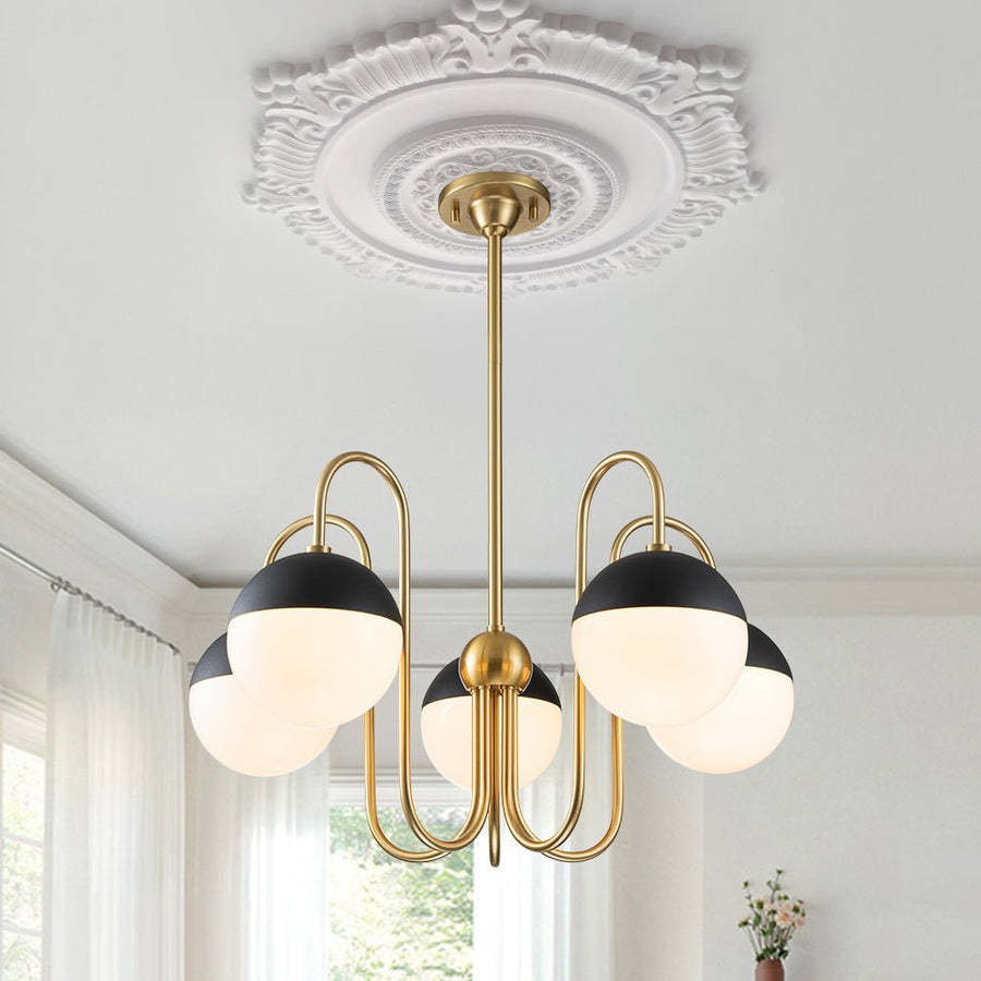 Mid-century 5 light Black White Globe Chandelier-labpiecesign