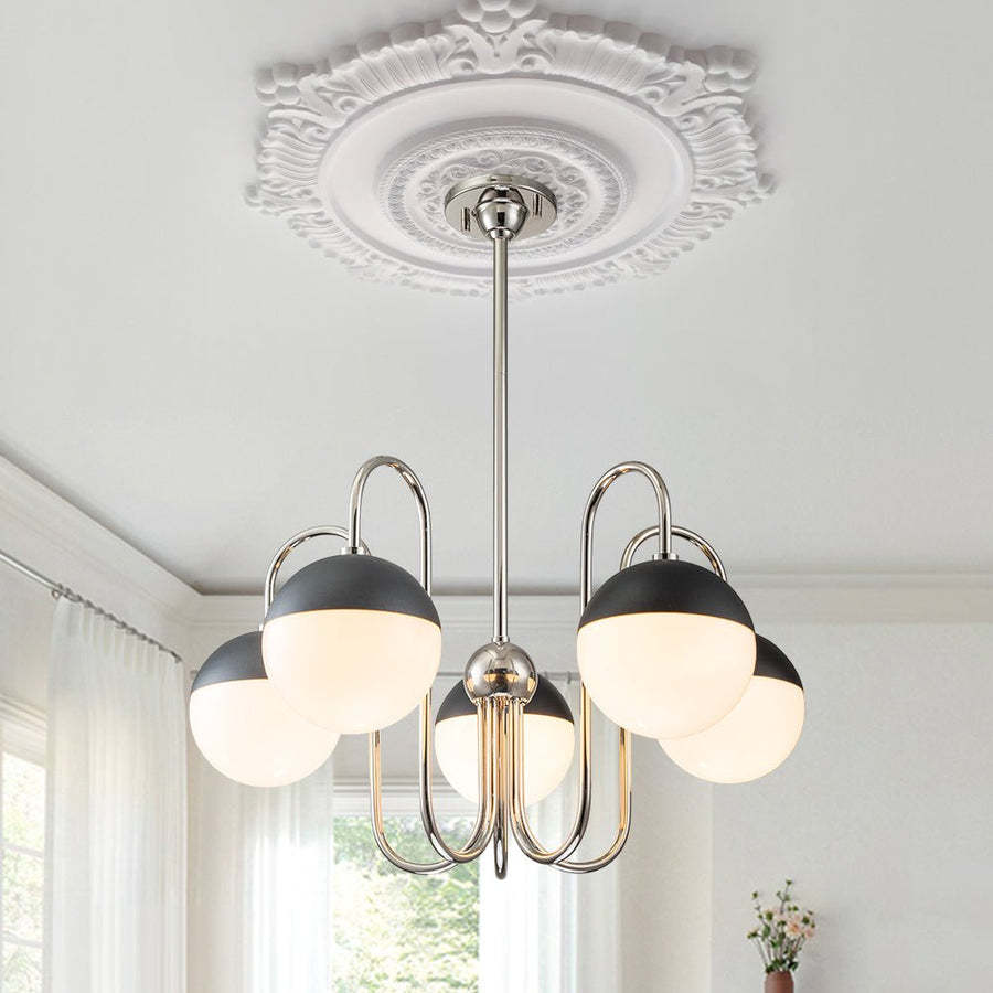 Mid-century 5 light Black White Globe Chandelier-labpiecesign
