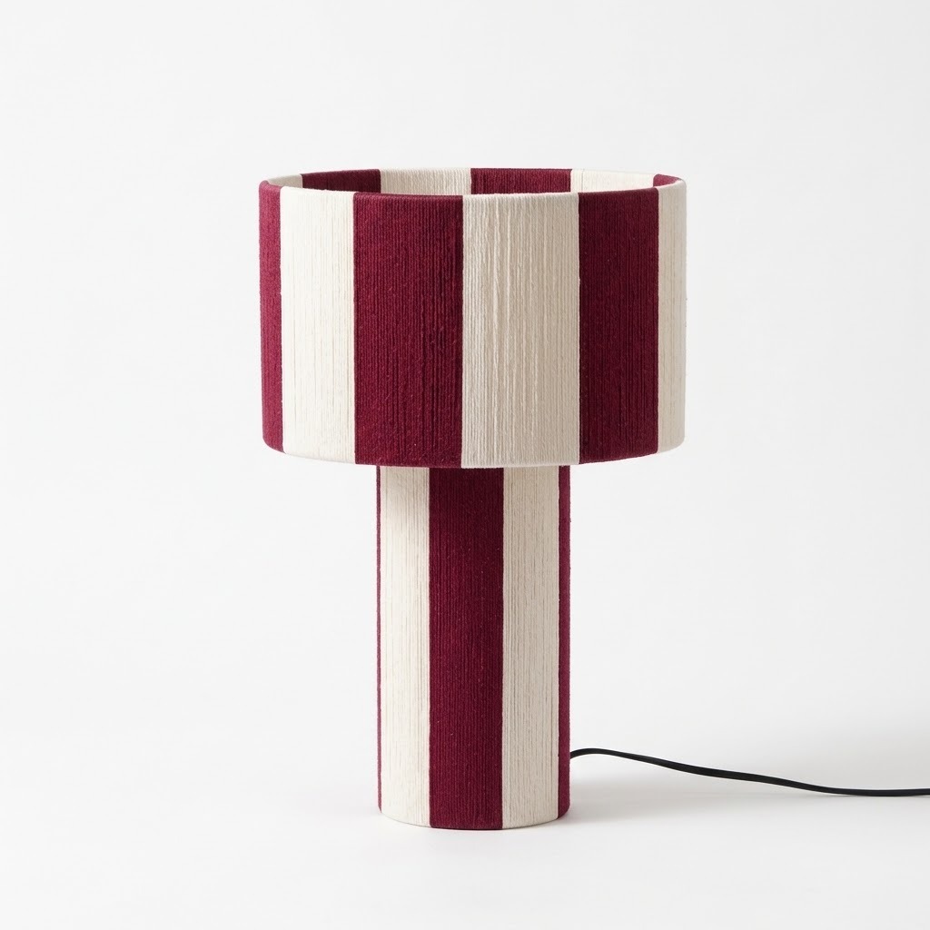 Modern Striped Cotton Cord Table Lamp for Bedroom & Living Room