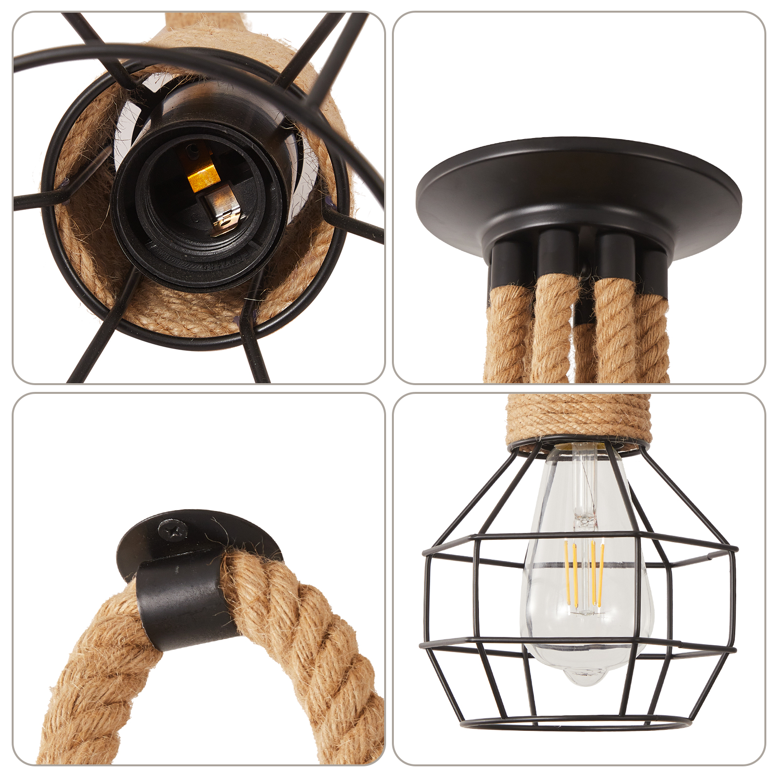 8 Head Hemp Rope Ceiling Light for Living Room 