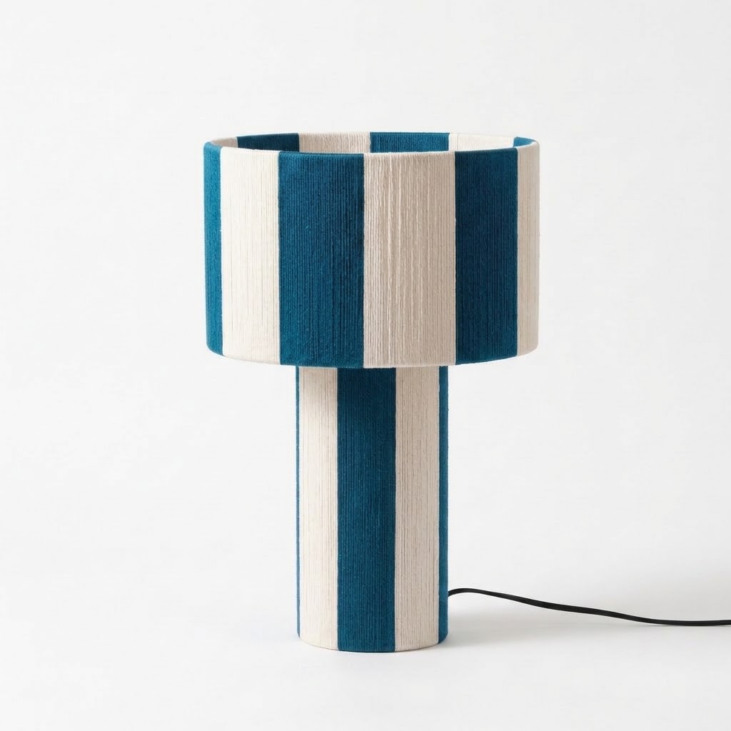 Modern Striped Cotton Cord Table Lamp for Bedroom & Living Room