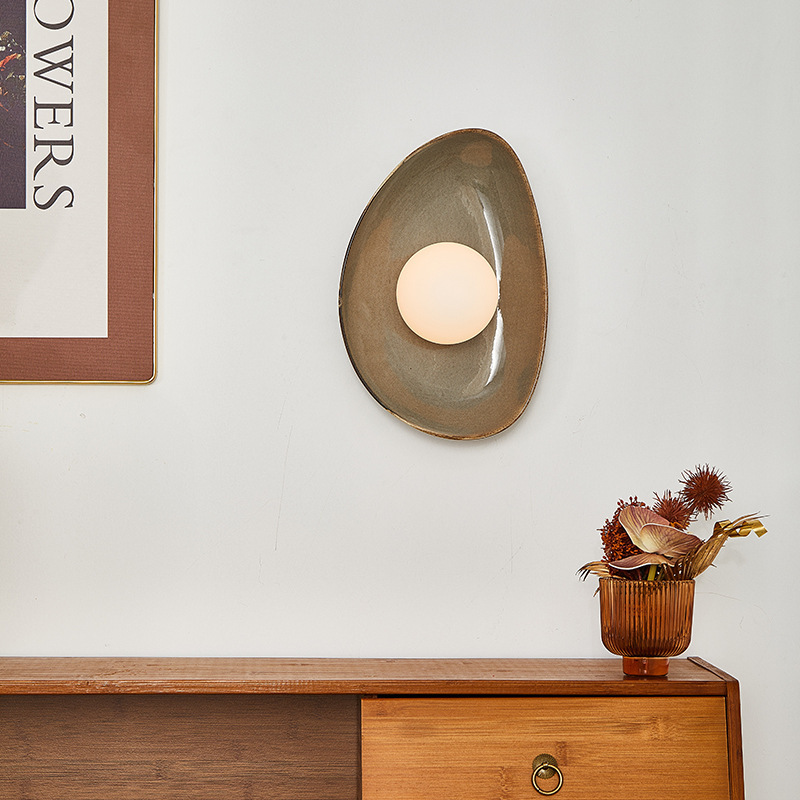 Wabi-Sabi Style Ceramic Wall Lamp Bedroom Bedside Corridor Lamp 