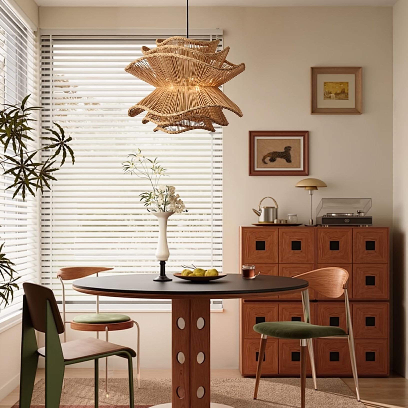 Vietnam Flower Rattan Pendant Light, Wicker Lampshade Chandelier