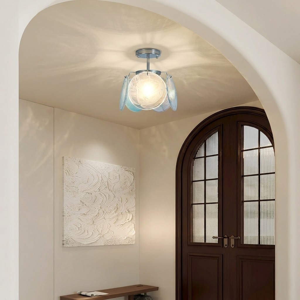 Modern Art Glass Disc Semi-Flush Mount Ceiling Light for Bedroom Hallway Entryway