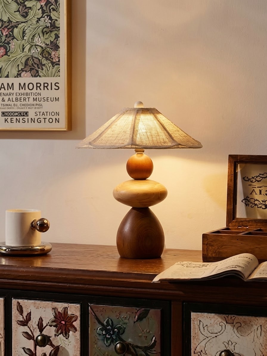 Modern Beige Wood Table Lamp for Bedroom