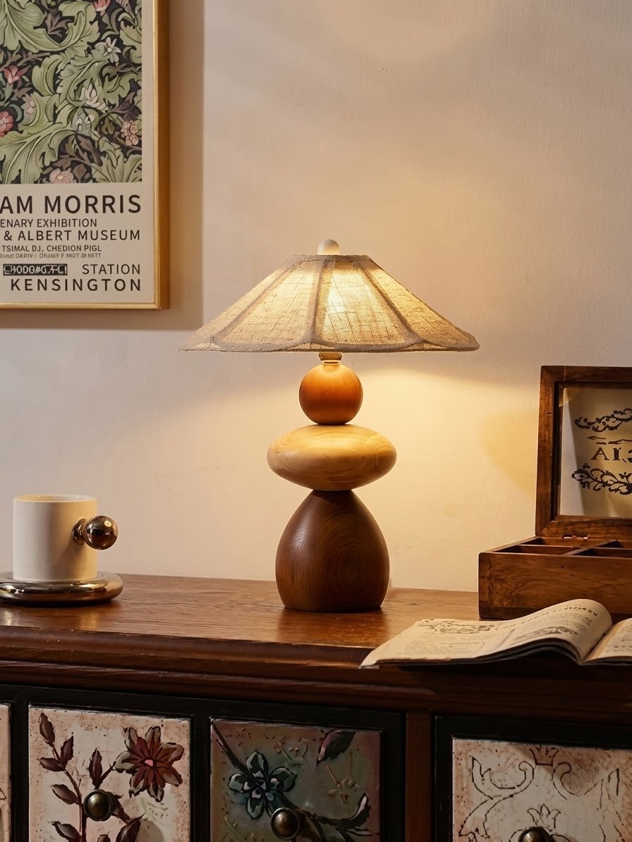 Modern Beige Wood Table Lamp for Bedroom