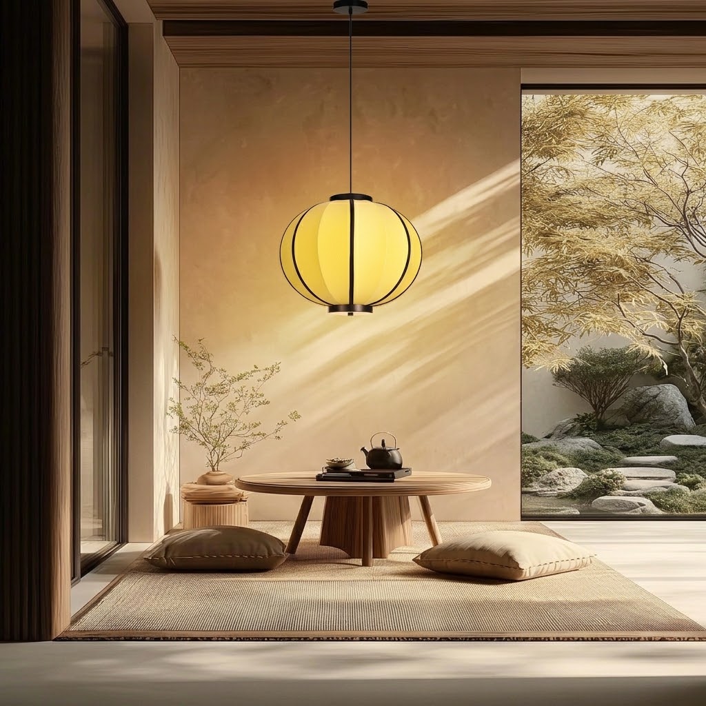 Modern Lantern Fabric Pendant Lamp for Dining Room