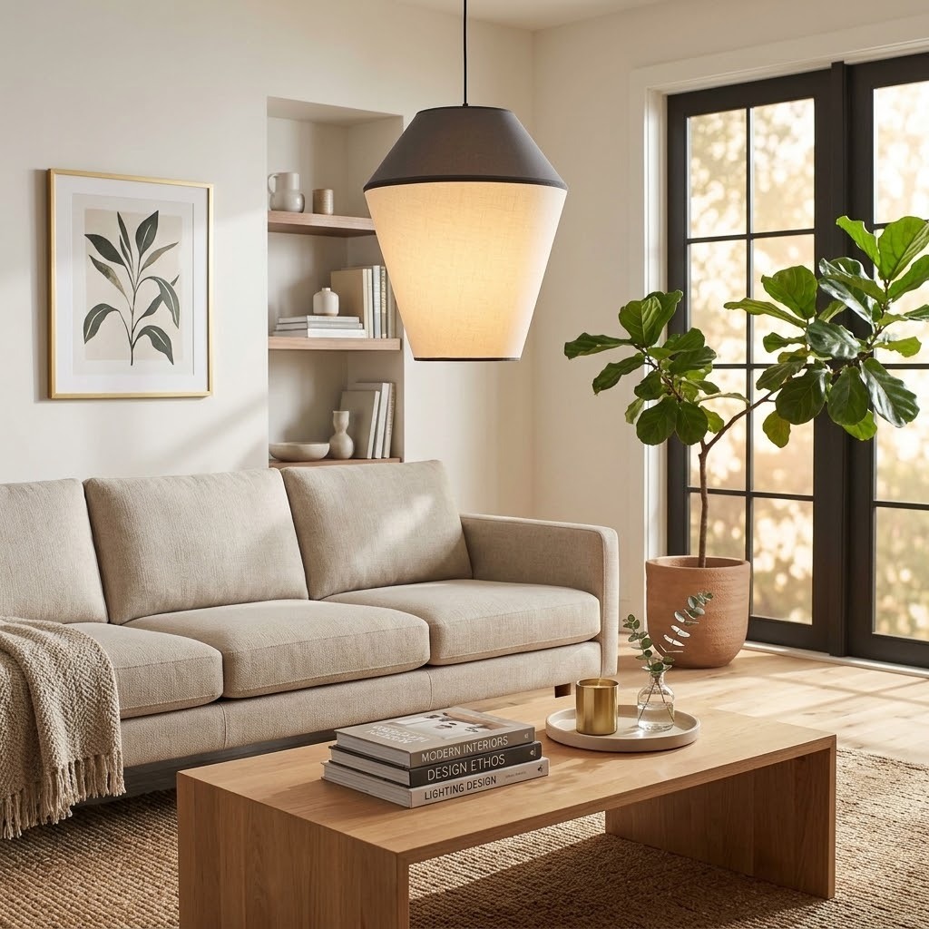 Modern Organic Two-Tone Fabric Pendant Light – Printed & Solid Shade