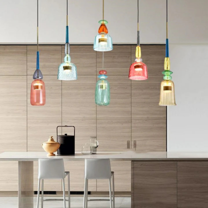 VINTAGE COLORED GLASS PENDANT LIGHT 