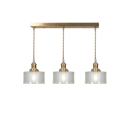 Retro Short Cylinder Wavy Glass Pendant Light