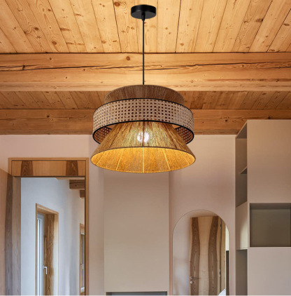Wabi-sabi style chandelier Japanese style rattan weaving retro hemp rope pendant lamp-labpiecesign