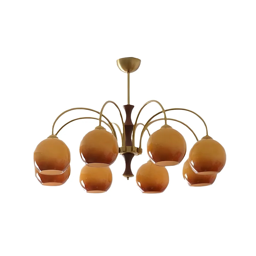 Medieval Ball Glass Iron Brown Living Room Chandelier