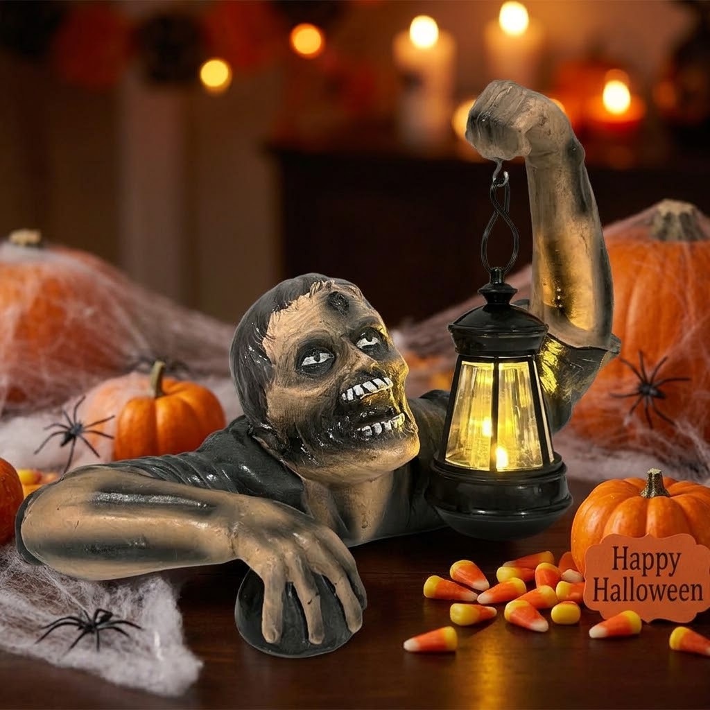 Spooky Crawling Zombie Lantern Statue for Halloween Yard & Garden Decor