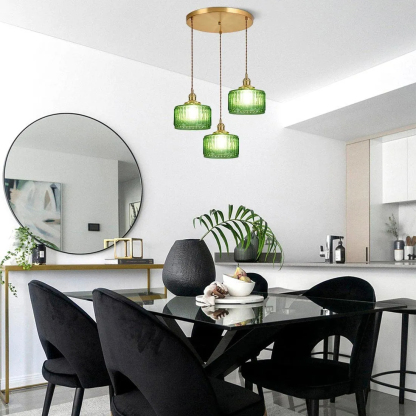 Retro Short Cylinder Wavy Glass Pendant Light