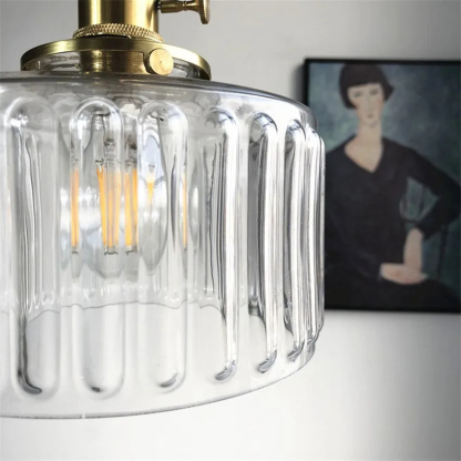 Retro Short Cylinder Wavy Glass Pendant Light