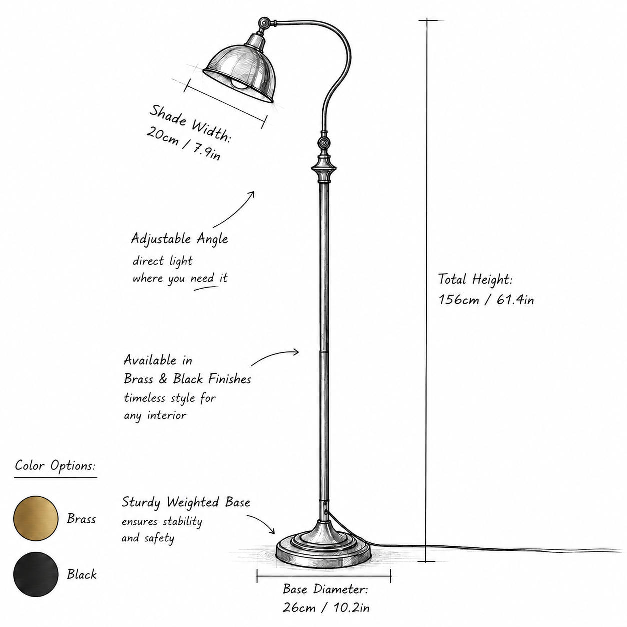 Vintage Adjustable Arc Floor Lamp with Dome Shade for Living Room