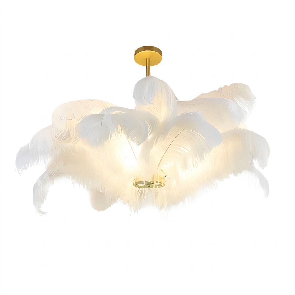 Elegant White Ostrich Feather Chandelier for Bedroom & Living Room