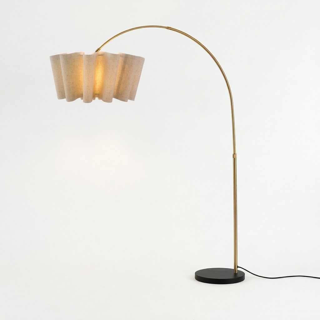 Modern Wavy Pleated Arc Floor Lamp for Living Room & Bedroom