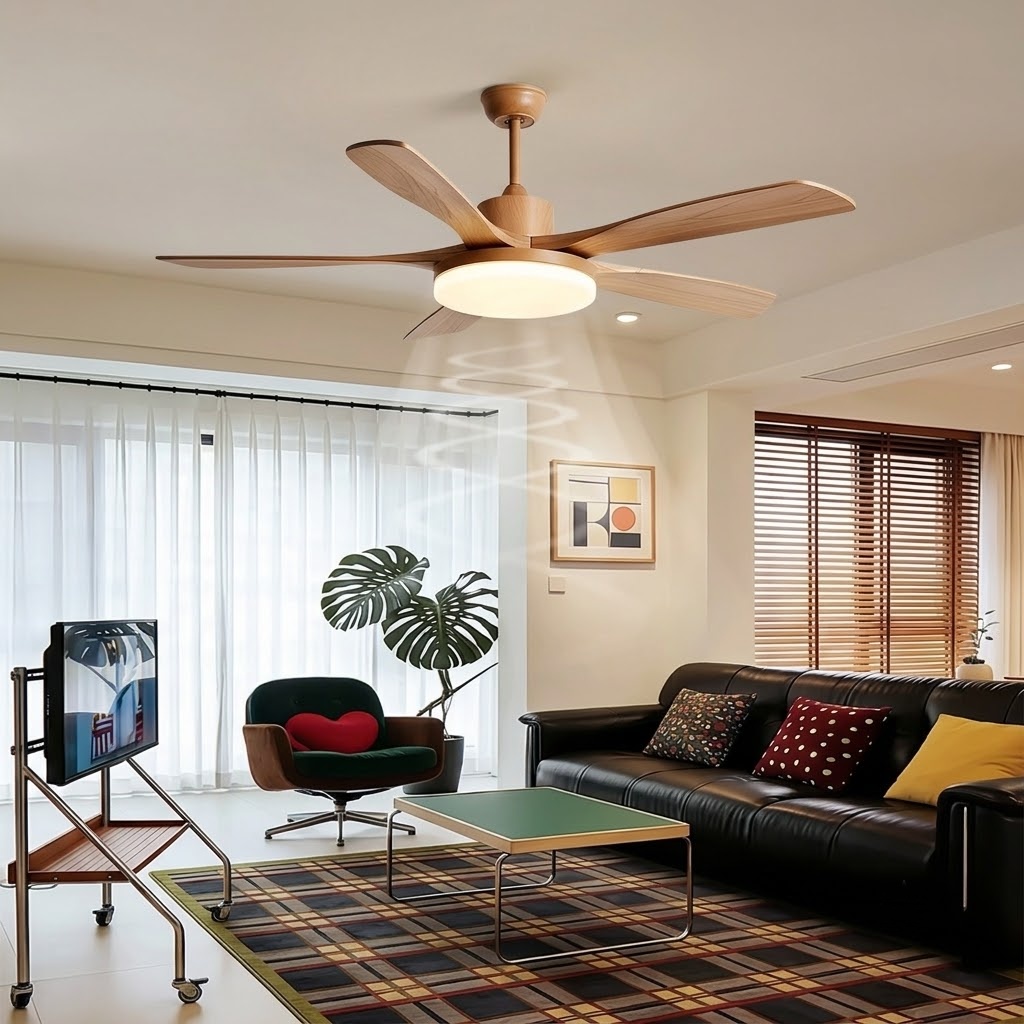 Modern Natural Wood Ceiling Fan Light with LED for Living Room