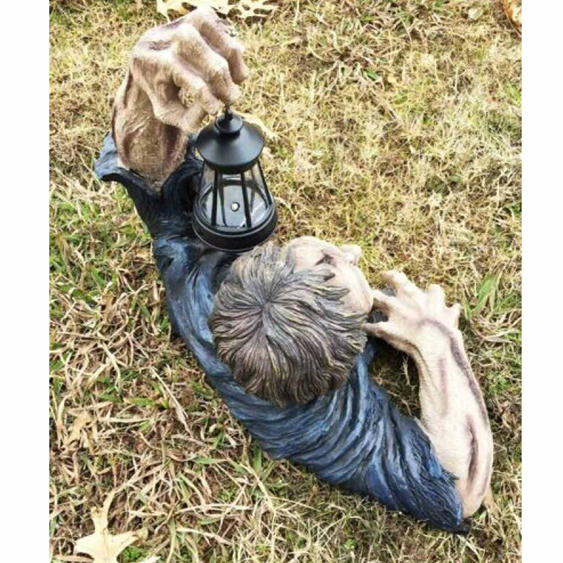 Spooky Crawling Zombie Lantern Statue for Halloween Yard & Garden Decor