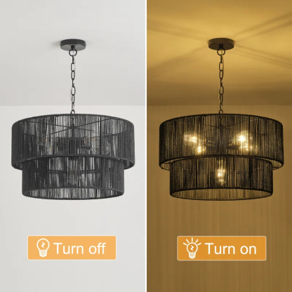 Shiloh Rattan Pendant Light - Bohemian Lampshade, Rattan Light Fixture