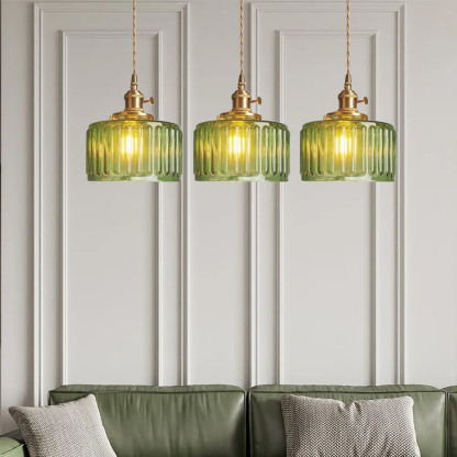 Retro Short Cylinder Wavy Glass Pendant Light