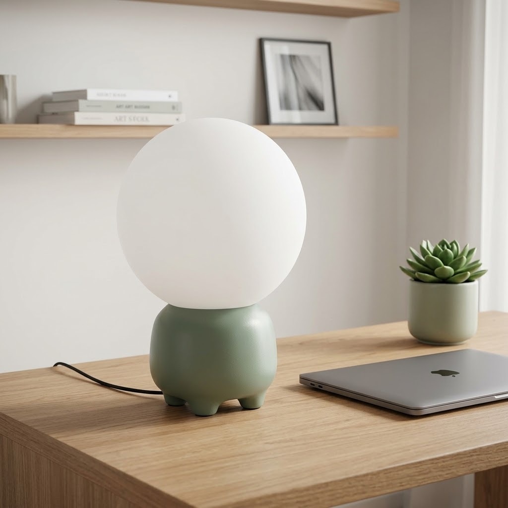 Modern Sculptural Globe Table Lamp with Frosted Glass & Arch Base