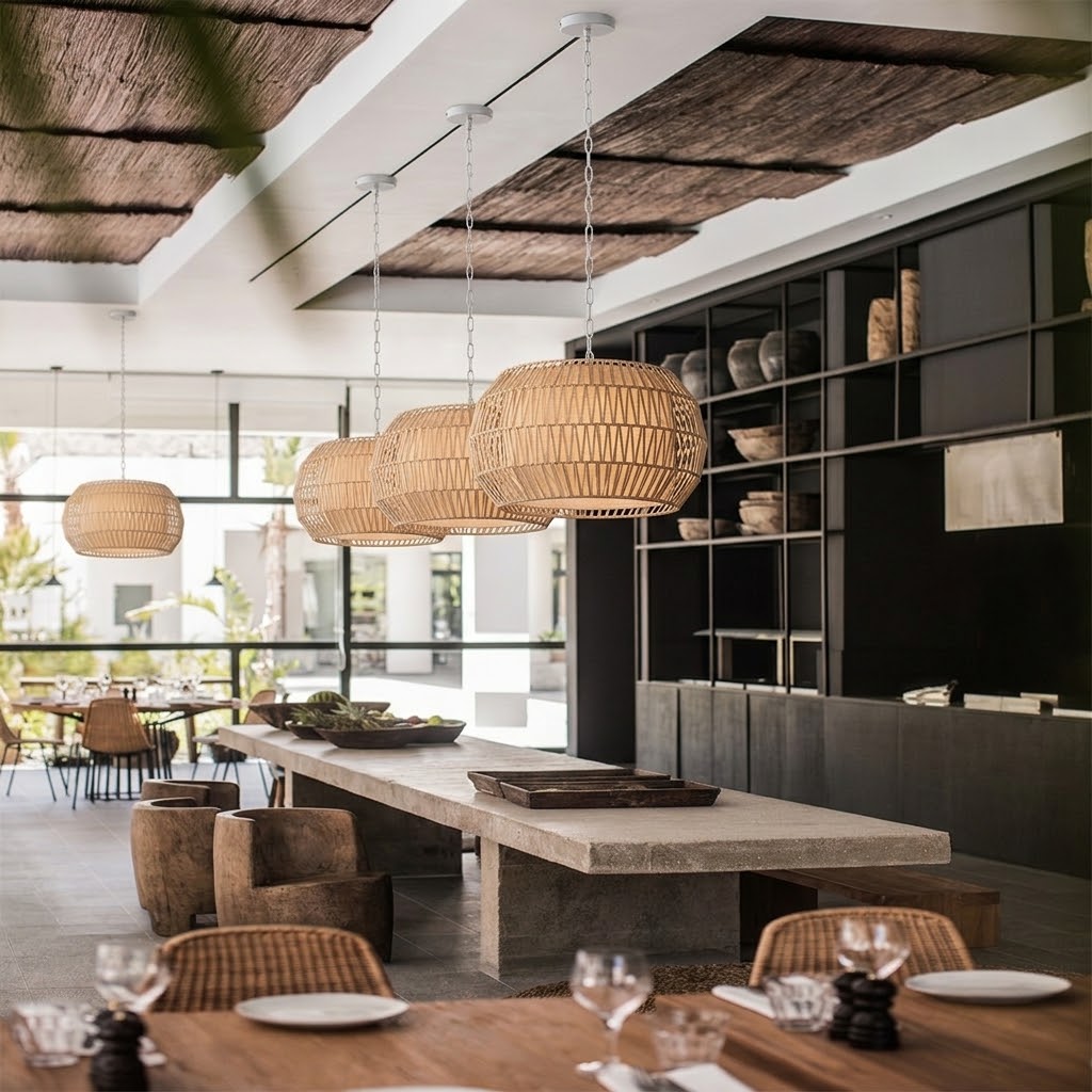 Natural Rattan Pendant Light, Boho Woven Ceiling Light