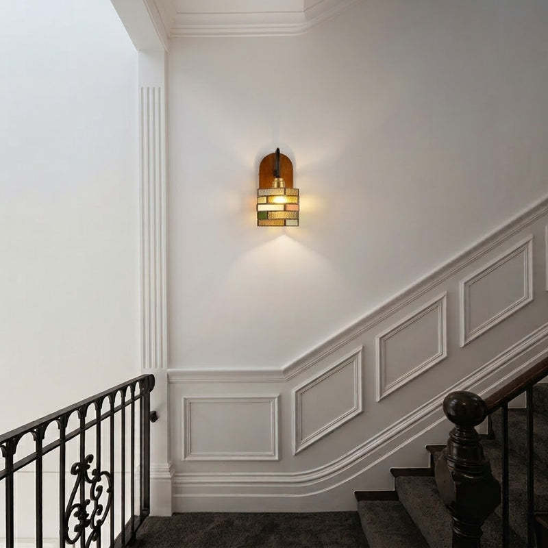 Vintage Geometric Stained Glass Wall Sconce