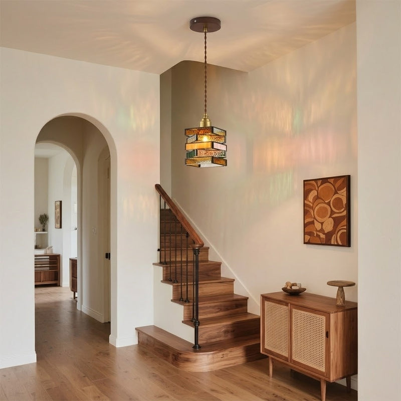 Vintage Geometric Stained Glass Pendant Light
