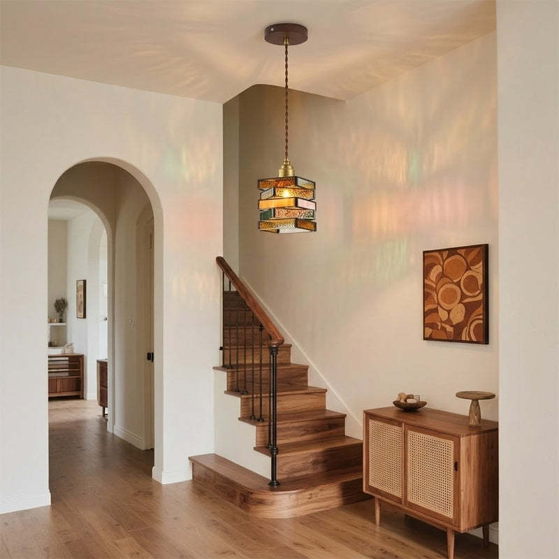 Vintage Geometric Stained Glass Pendant Light