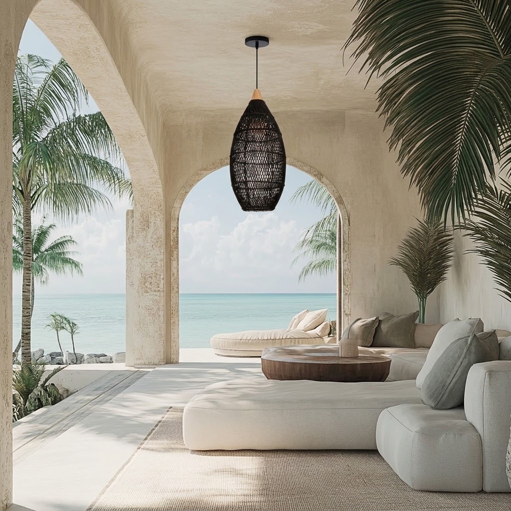 Wicker Rattan Pendant Light, Teardrop Hanging Light for Dining Room & Living Room