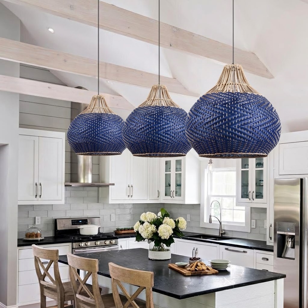 Coastal Woven Blue Pendant Light for Kitchen & Dining Room