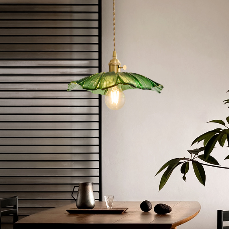 Vintage Lotus Leaf Glass Pendant Light