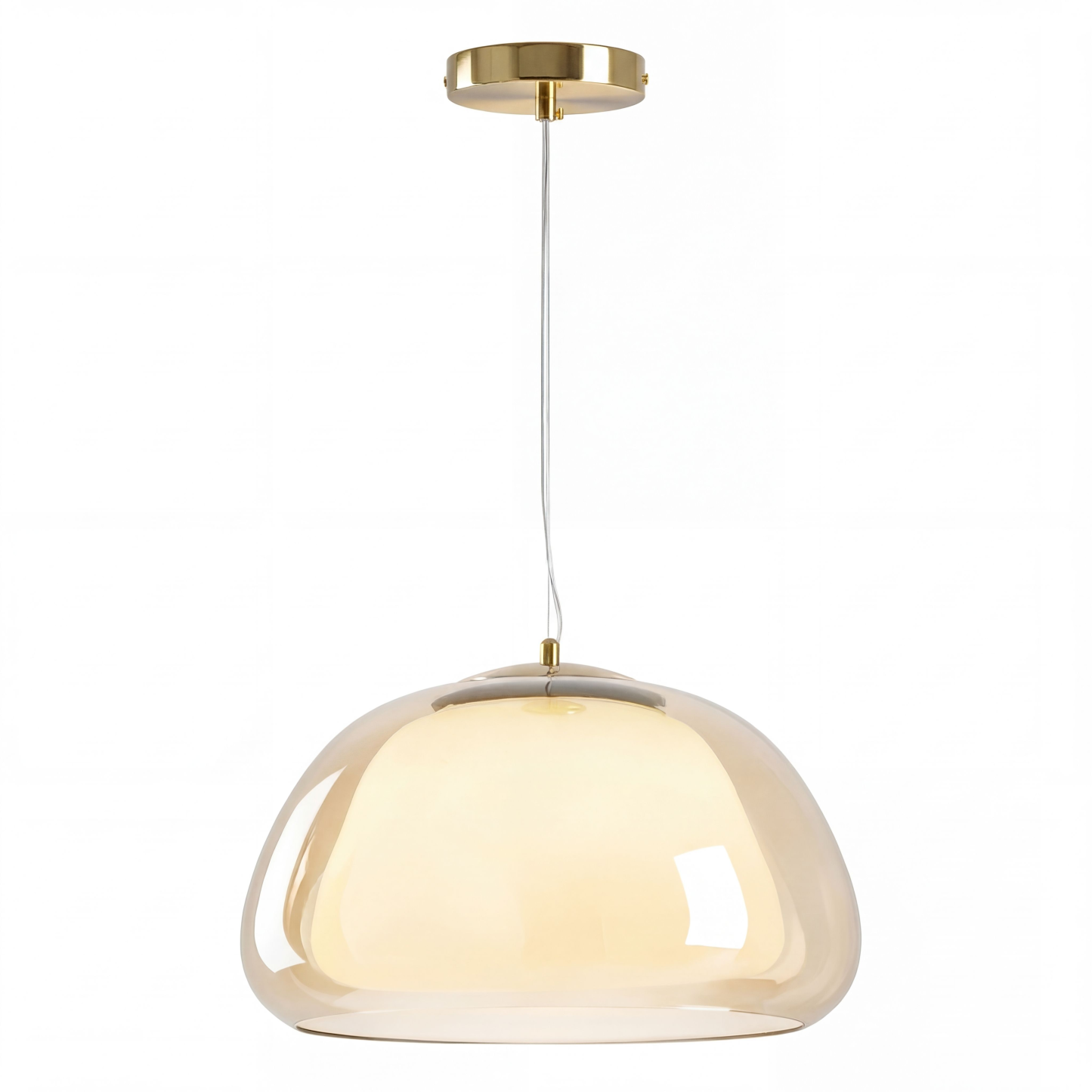 Modern Double Layer Glass Pendant Light Brass Dome Hanging Fixture