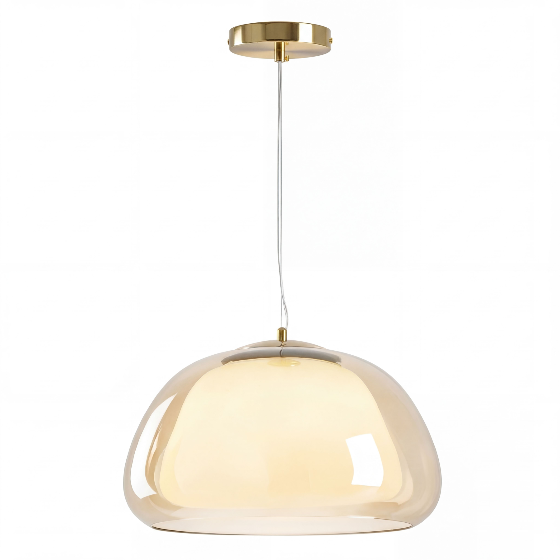 Modern Double Layer Glass Pendant Light Brass Dome Hanging Fixture