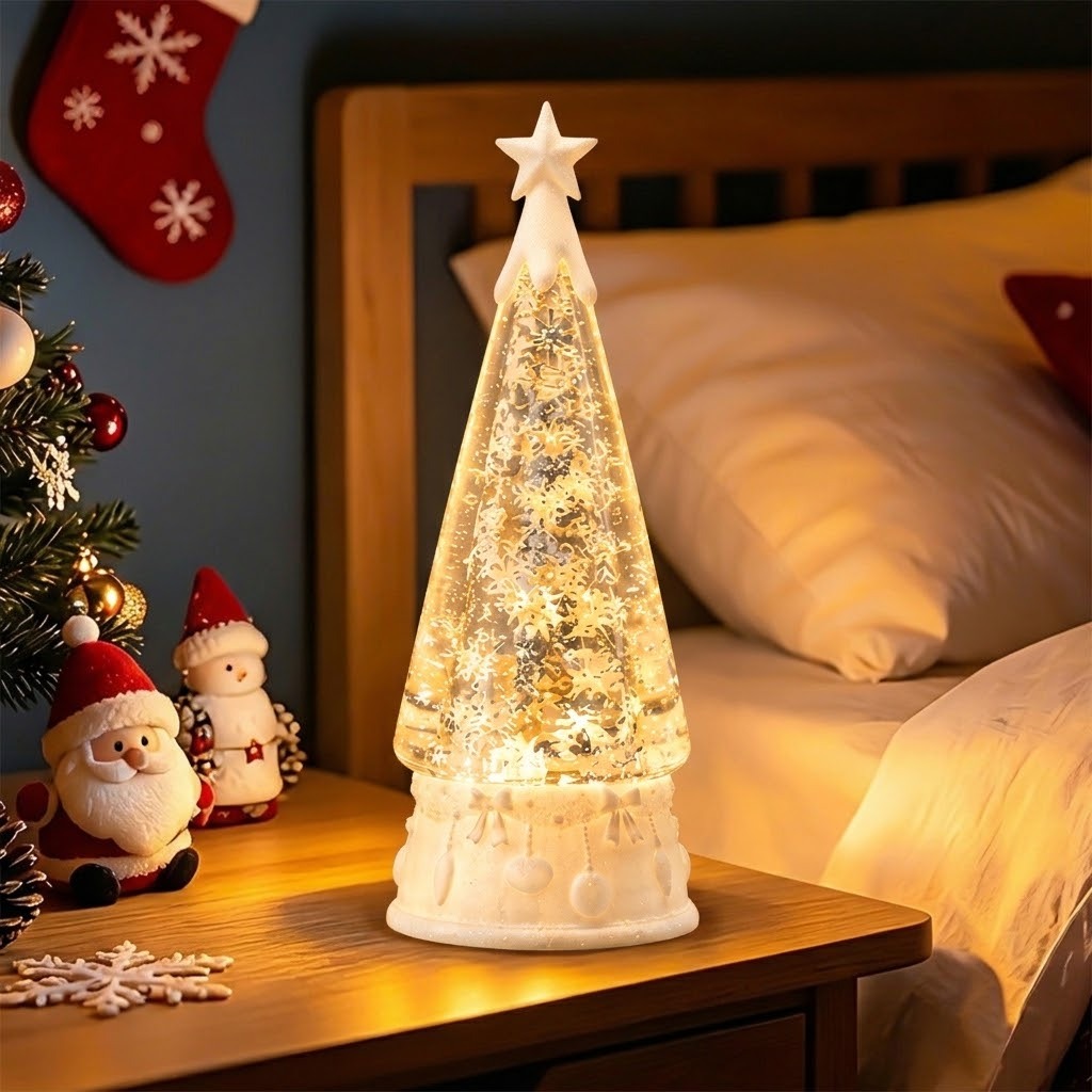 Crystal Christmas Tree Lamp with Rotating Design, Snowflake Effect & Star Topper