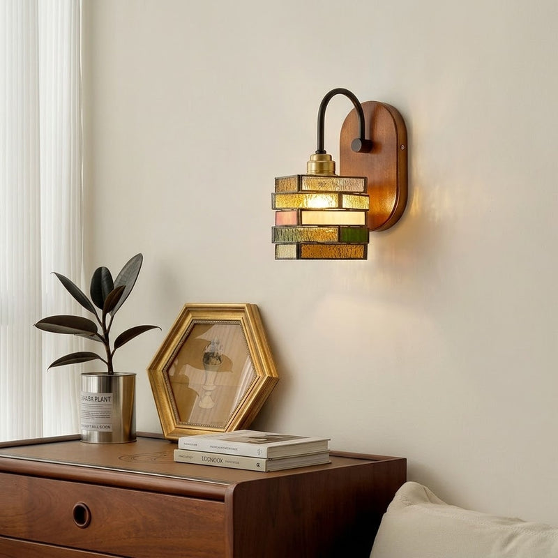 Vintage Geometric Stained Glass Wall Sconce