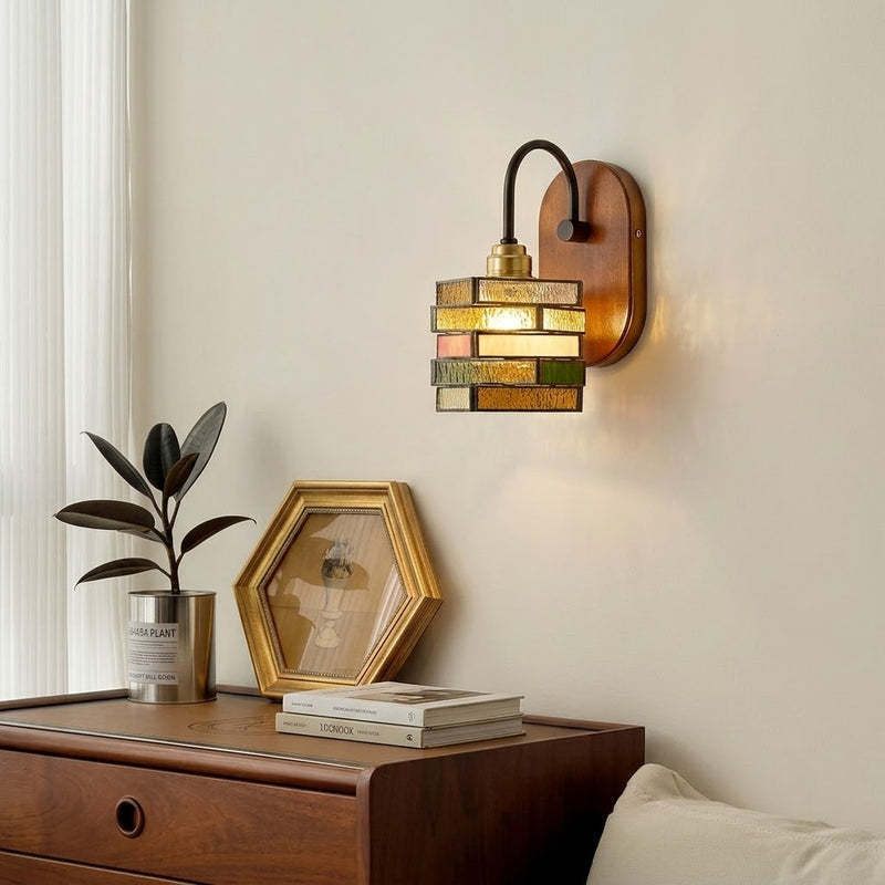 Vintage Geometric Stained Glass Wall Sconce