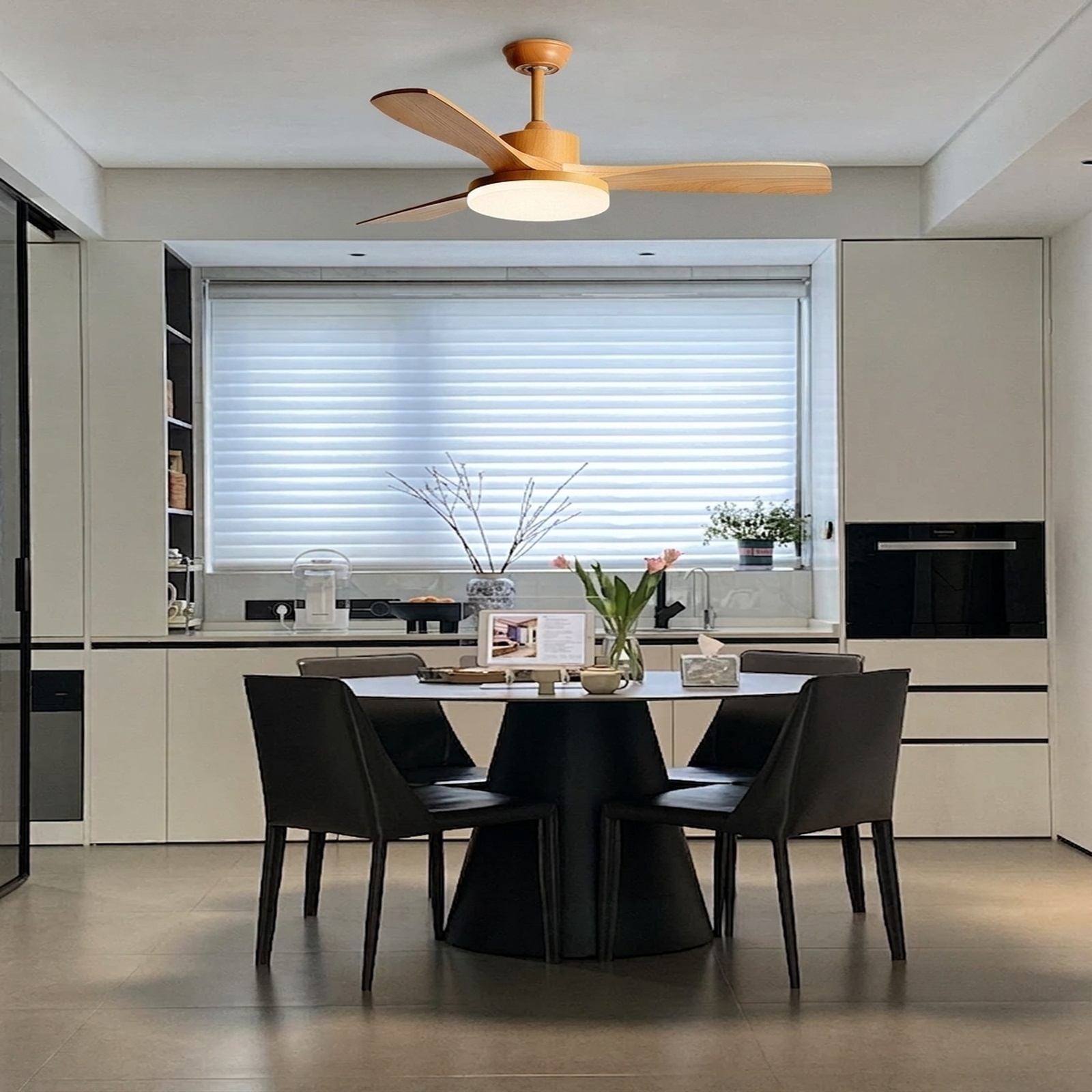 Modern Natural Wood Ceiling Fan Light with LED for Living Room