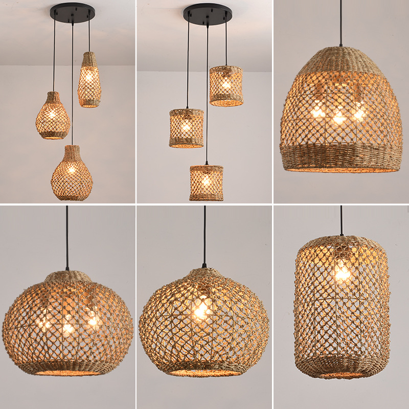 Wabi-Sabi Style Rattan Pendant Light for Dining Living Room Bedroom 