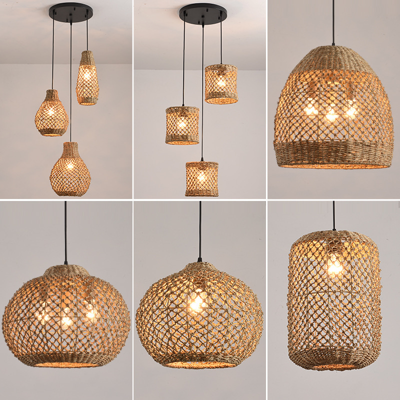 Wabi-Sabi Style Rattan Pendant Light for Dining Living Room Bedroom 