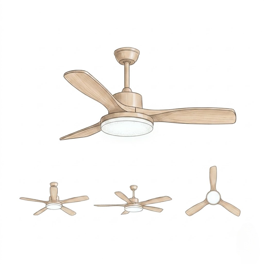Modern Natural Wood Ceiling Fan Light with LED for Living Room