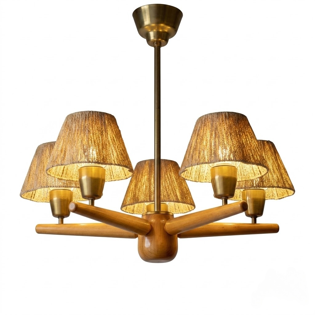 Mid-Century Solid Wood Fabric Chandelier for Dining Room & Bedroom