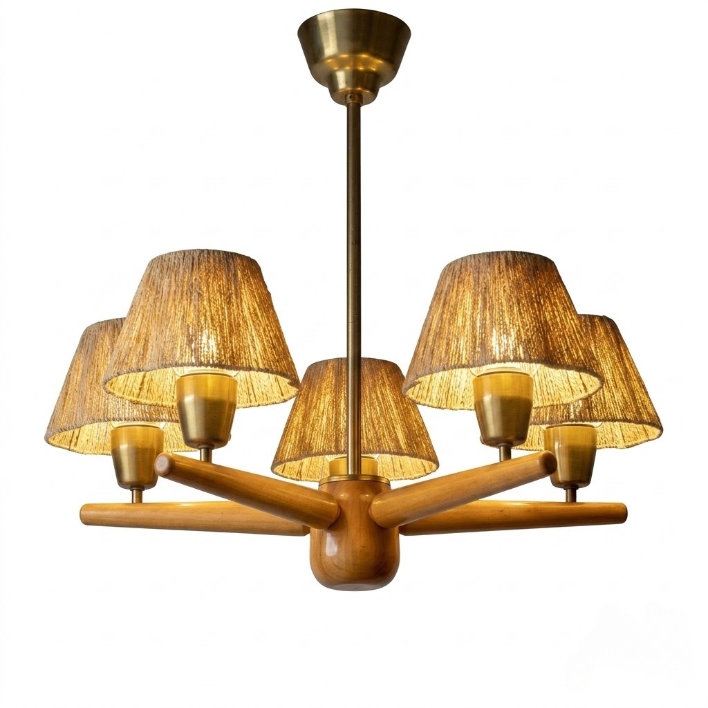 Mid-Century Solid Wood Fabric Chandelier for Dining Room & Bedroom