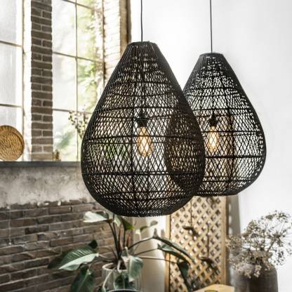 Rattan lamp drop, handmade rattan, ceiling lamp rattan, nature,black rattan-labpiecesign