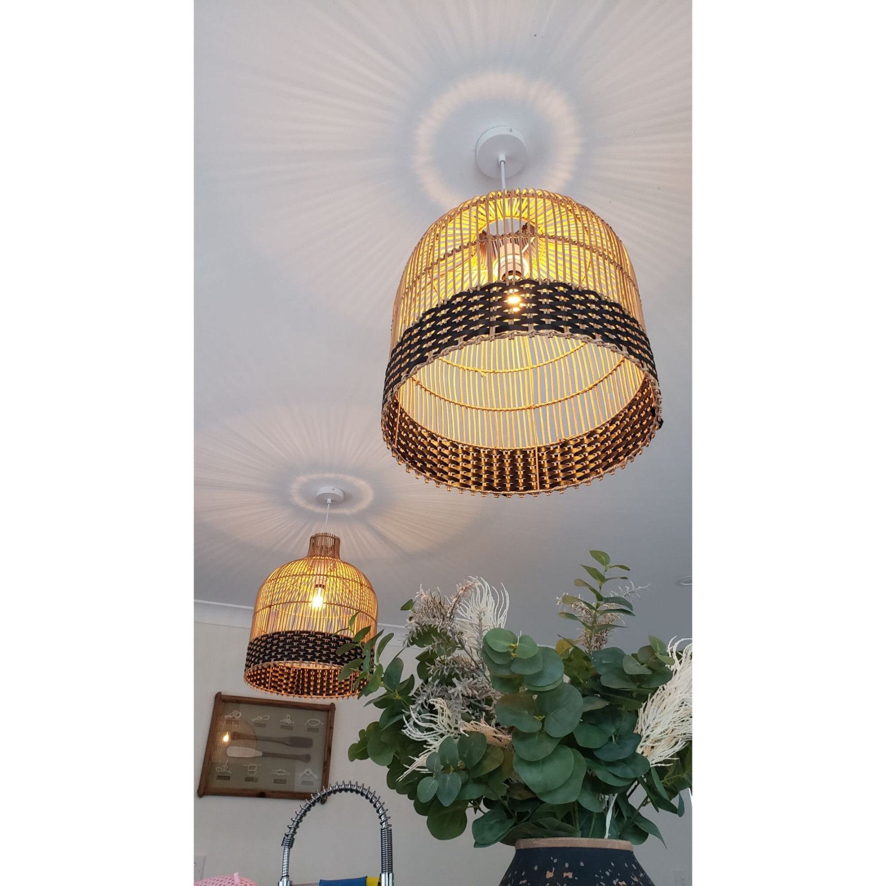 Black Rattan Woven Pendant Lampshade Hanging Light Fixture-labpiecesign